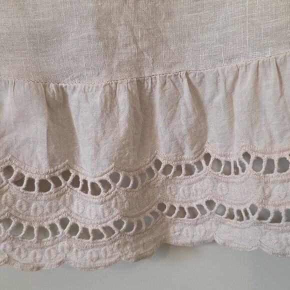 Womens Size M Beige 100% Linen Lace Ruffle BOHO Beach Valentina Tank Top - Picture 6 of 11